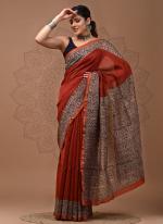 Chanderi Silk Red Traditional Wear Printed Saree